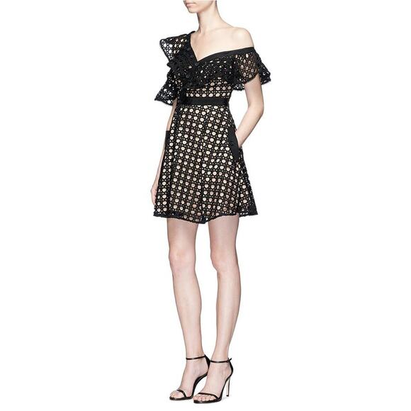 Self-Portrait Black Guipure Frill Dress US 6 - Picture 1 of 10